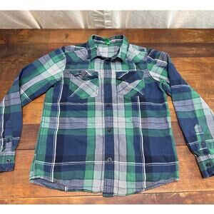 United Colors of Benetton Boys Plaid Long Sleeve Button Up Size Large (8-9years)